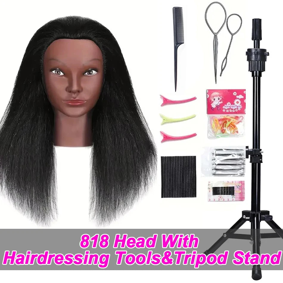 Mannequin Head Human Hair, 100% Real Cosmetology Doll Tripod Stand 18'Training Hairdresser