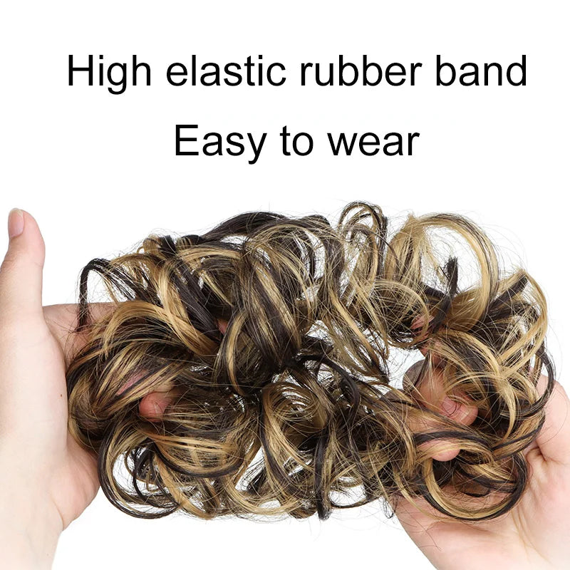 Synthetic Messy Bun Chignon Donut Hair Piece - Blonde Brown, Elastic Scrunchie Bun Pad