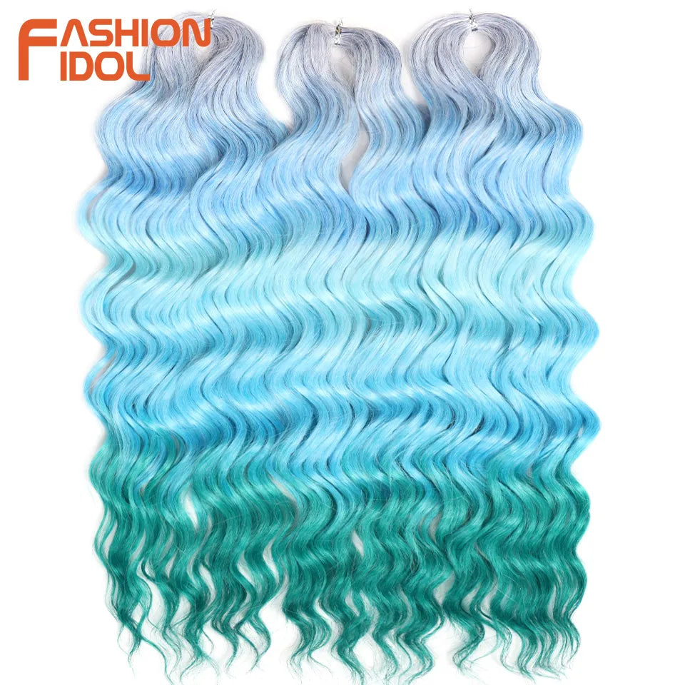 Loose Deep Wave Synthetic Braiding Hair Extensions - 24 Inch Water Wave, Ombre Blonde Twist Crochet