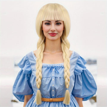 Platinum Pure Bangs Double Braids Synthetic Fiber Heat-Resistant Wig Elegant and Dignified Everyday Lolita Wig