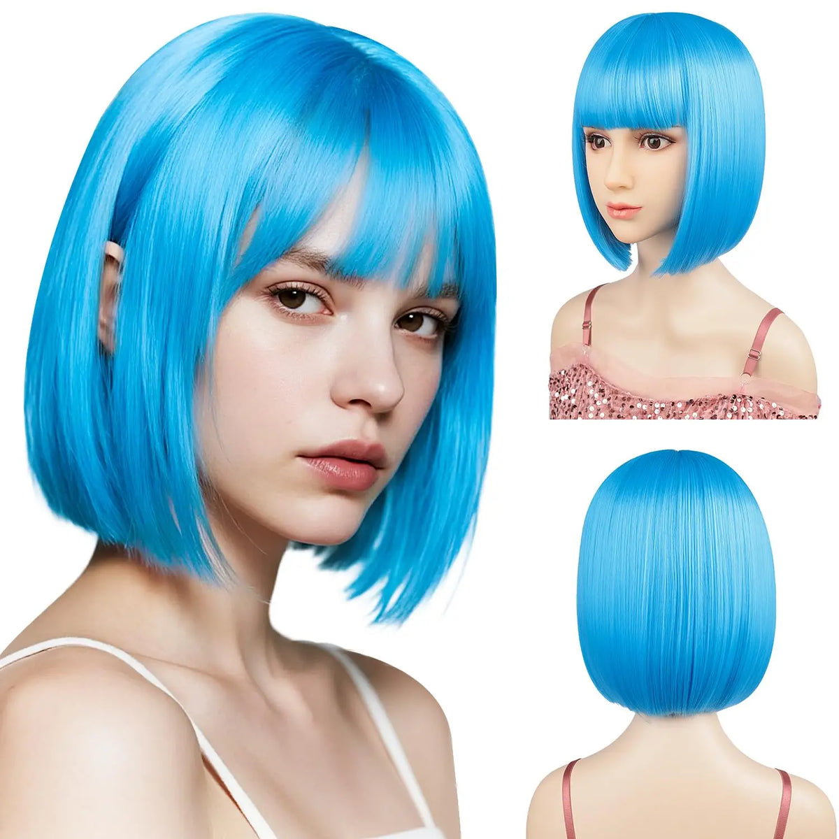 Red Bob Hairstyle Synthetic Wig Party Halloween Cosplay Hot-pressed Hairpiece