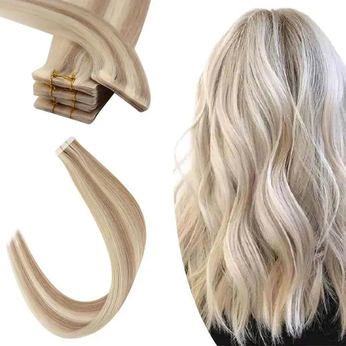[12 Months] Invisible Seamless Injection Tape Hair Extensions Virgin Whitest Blonde 10A