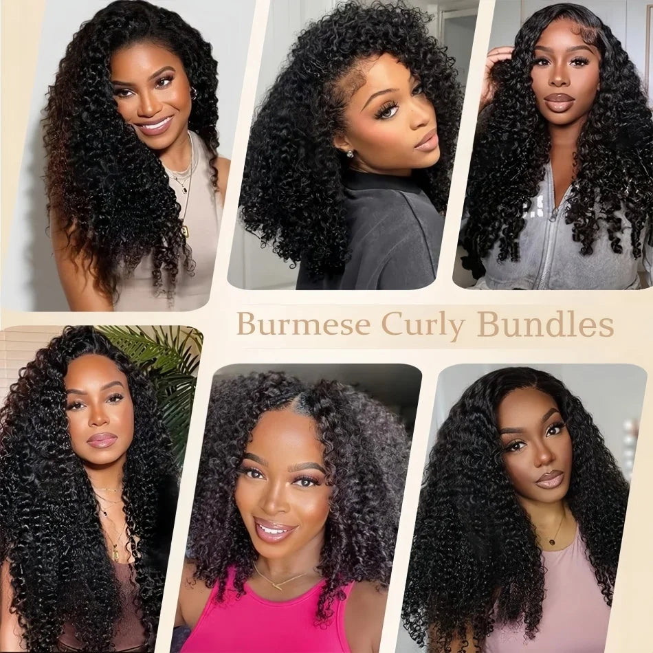 12A Burmese Curly Human Hair Bundles Water Wave Virgin Weave Extensions Ends