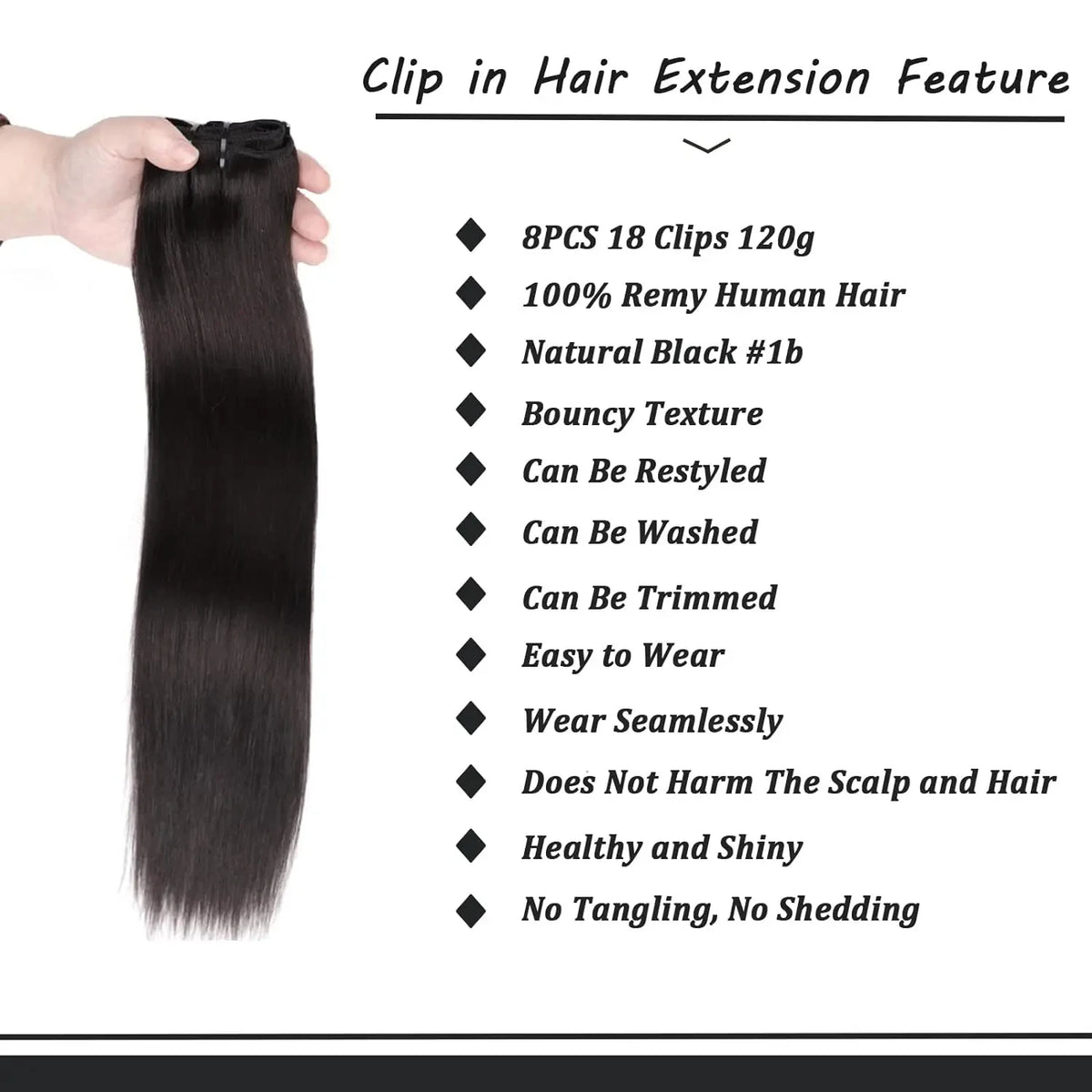 Clip in Hair Extensions Chestnut Brown Double Weft Thick 120G Silky Straight