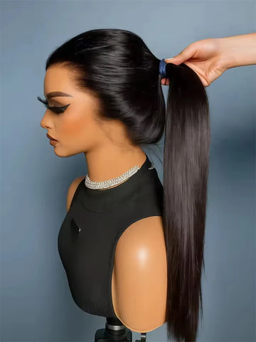 Straight Human Hair Wig Full Lace, 13x6 HD Transparent Frontal Closure Pre