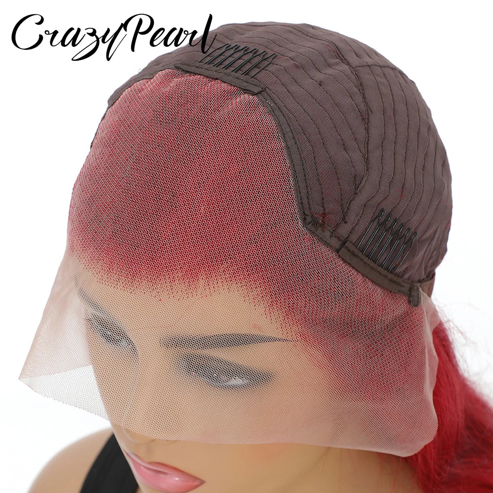 99J Burgundy 13x6 Lace Front Wigs Human Hair Red, 250% Density Body