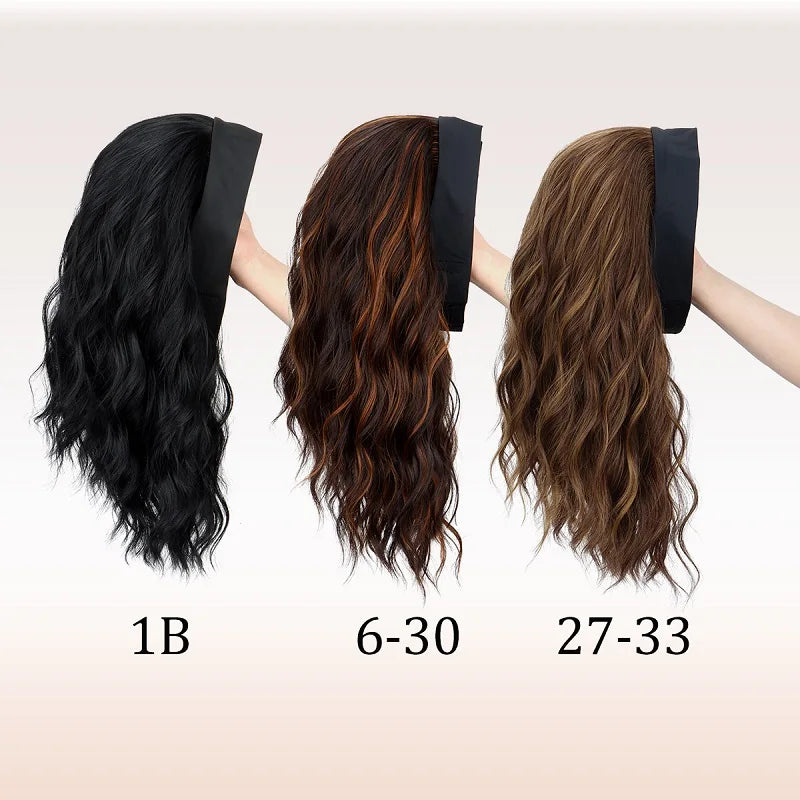 Headband Synthetic Wigs Short Curly Brown Highlight Golden Headband Wigs Daily Cosplay Heat Resistant