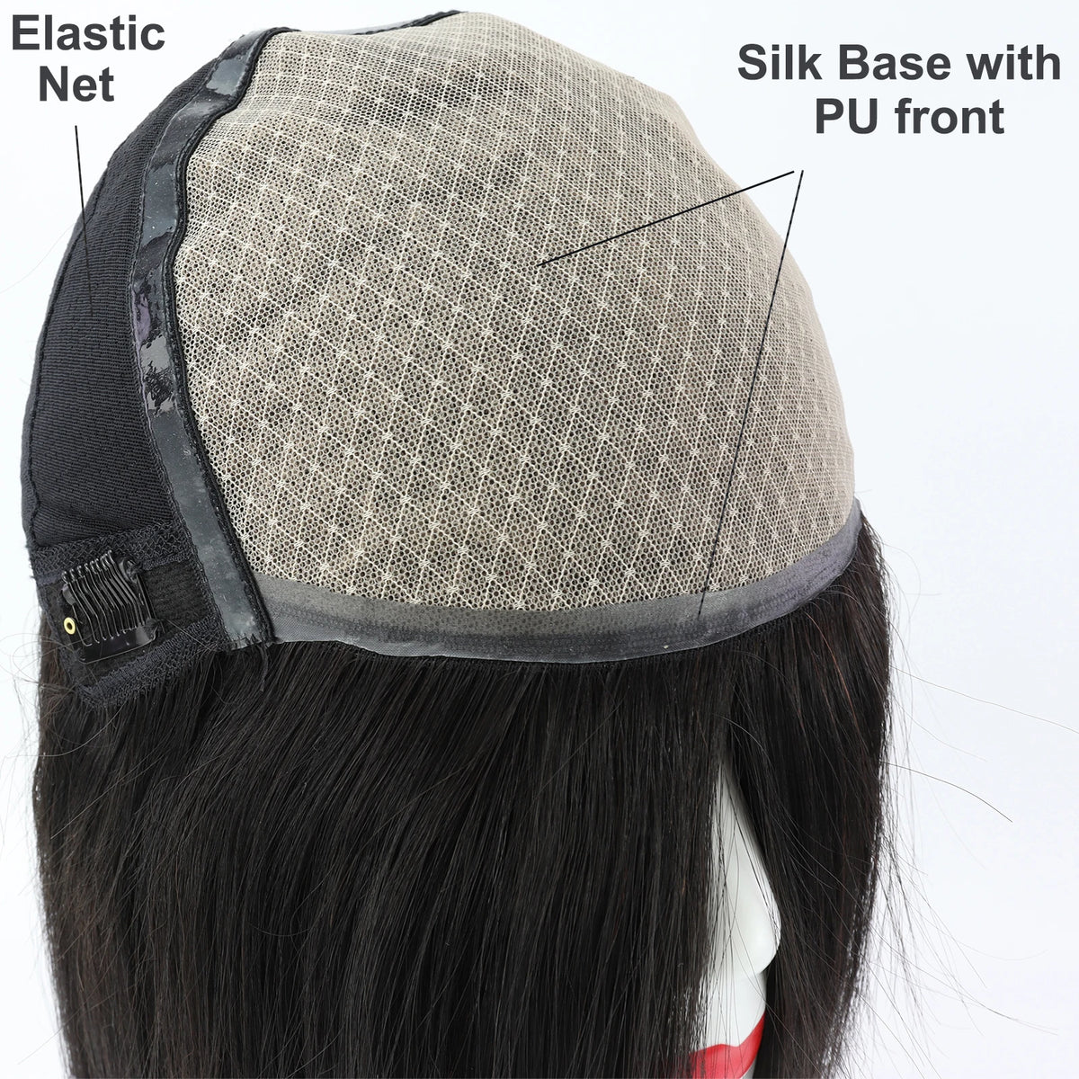 Straight Human Hair Silk Top Wig, 6x6, PU Front, Realistic Scalp