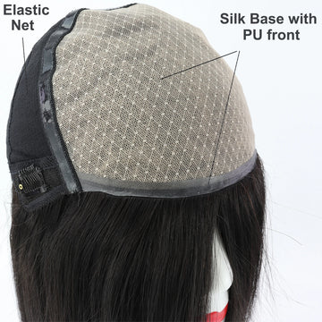 Straight Human Hair Silk Top Wig, 6x6, PU Front, Realistic Scalp