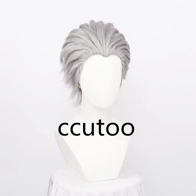 Men's Synthetic Cosplay Wig Short Silver Grey Slicked-back Hair Heat Resistant +