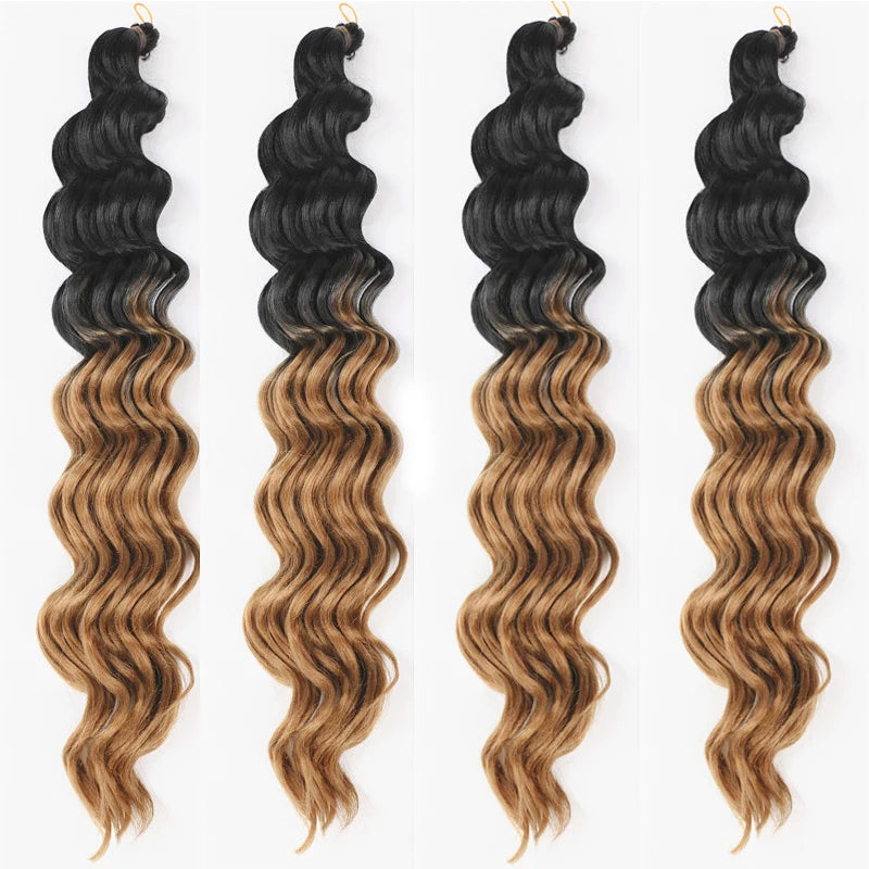 20“Deep Curly Synthetic Hair Deep Wave Bulk Crochet Braid Black Ombre Blue