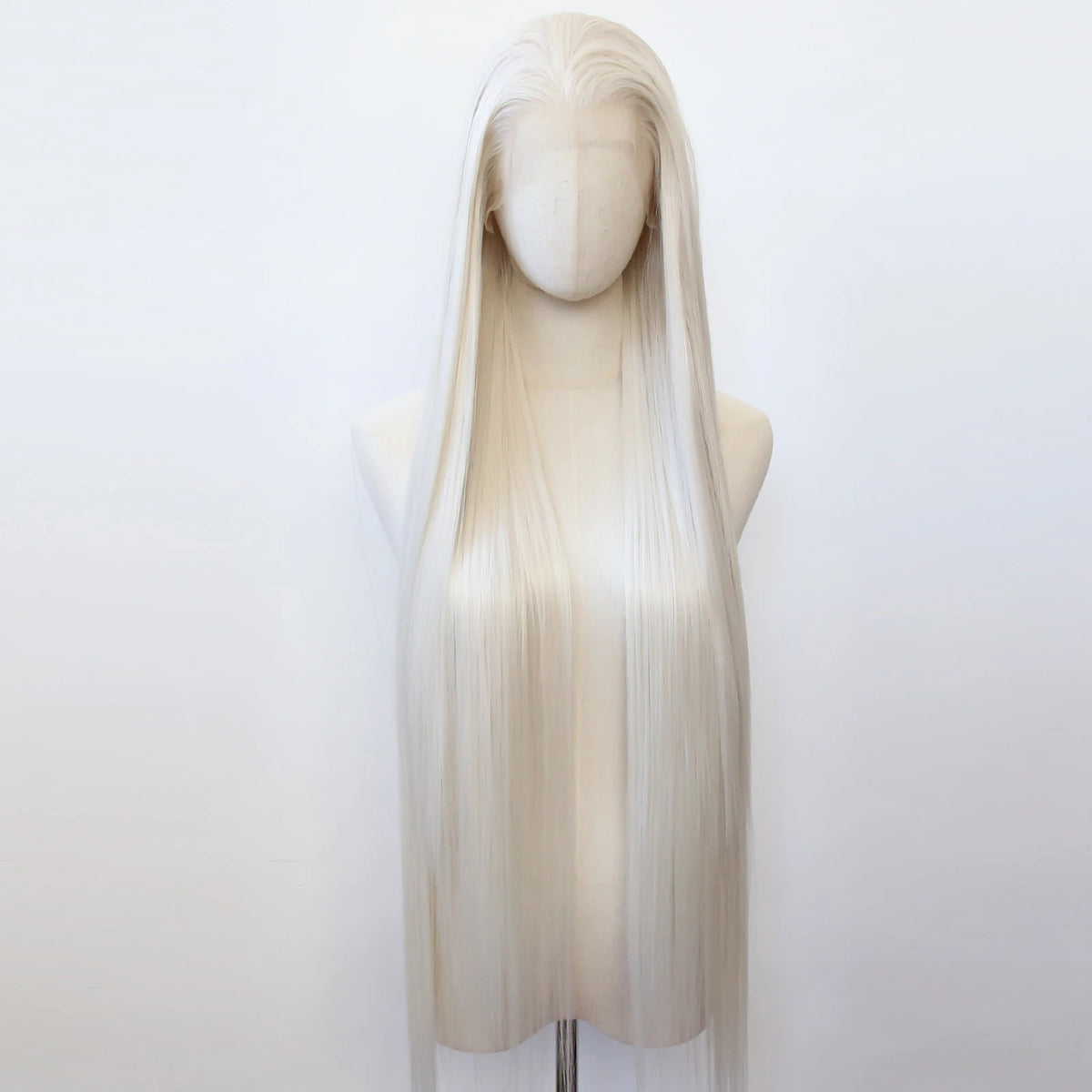Platinum Blonde Synthetic Lace Front Wig 40inch Long Straight Pre Plucked Natural