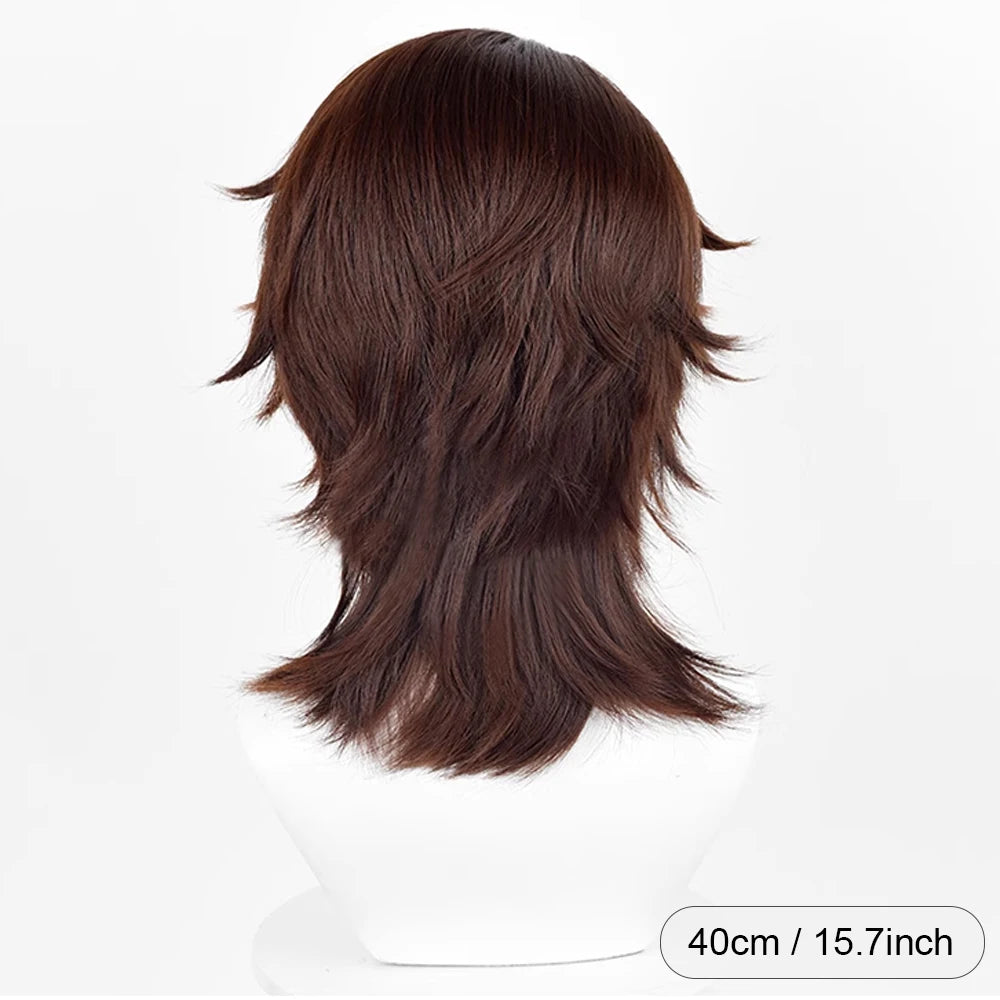 Anime Game Brown Cosplay Wig Middle Part Synthetic Short Straight Heat Resistant