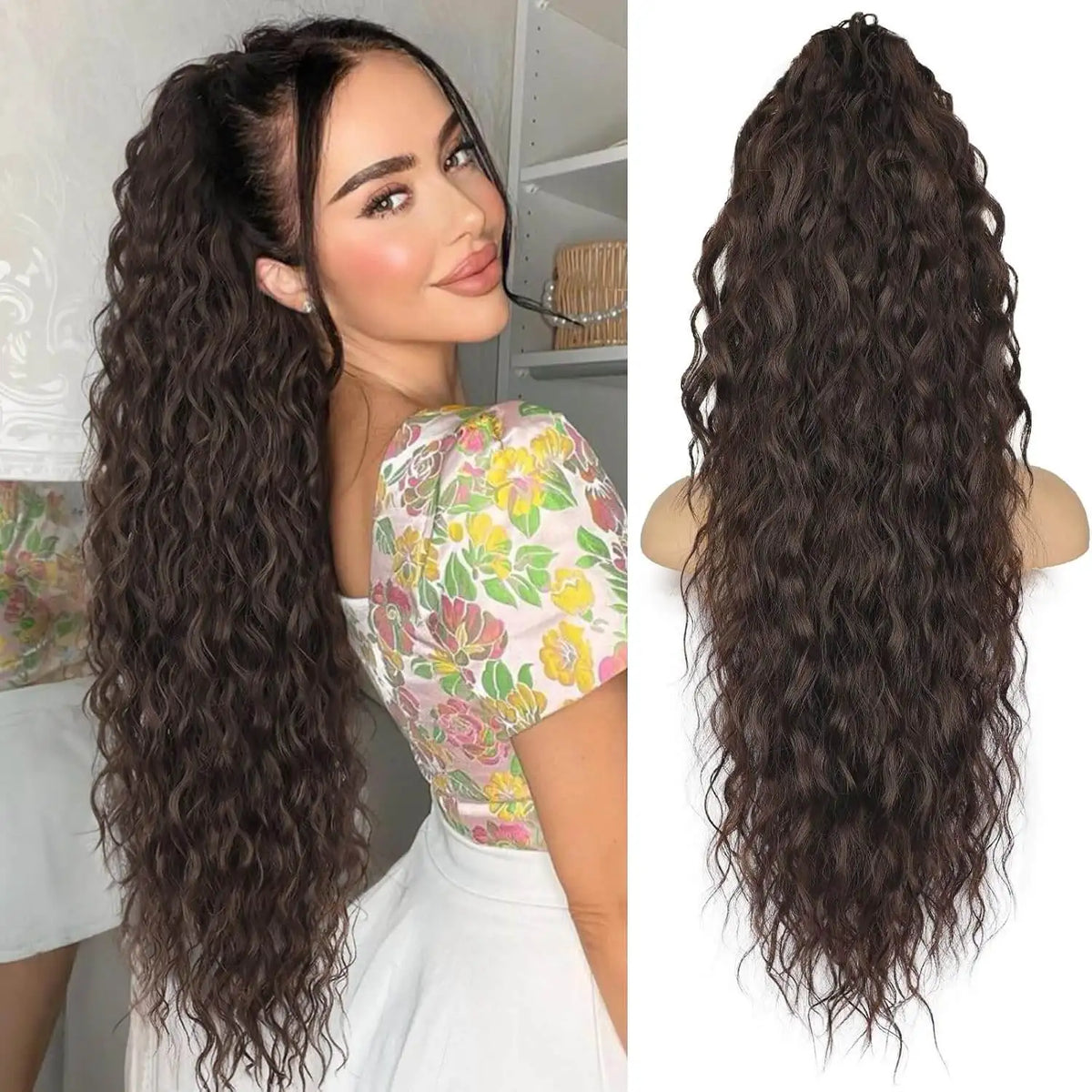26inch Synthetic Long Curly Wavy Ponytail Extension Drawstring Ponytail Hair Extensions Hairpiece for Party