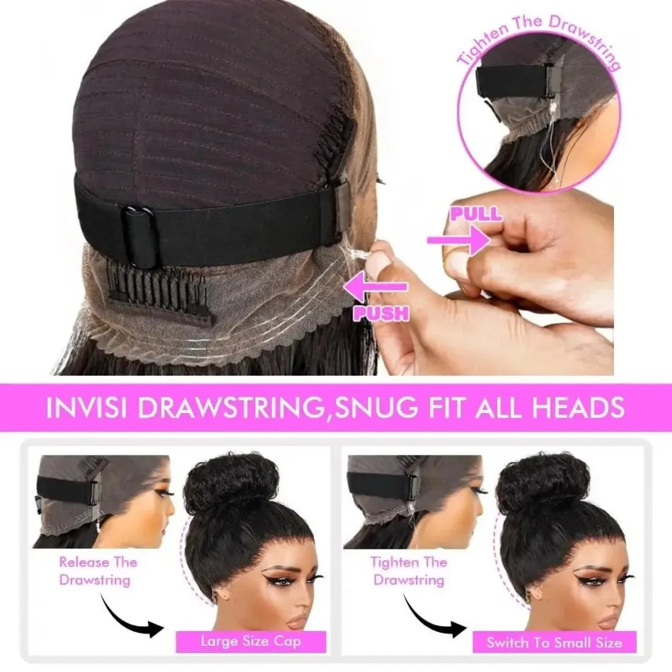 Kinky Straight HD Lace Frontal Wigs Brazilian Human Hair Density Black Full