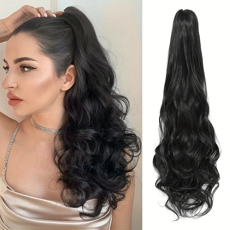 Long Wave Claw Clip Ponytail Extension, Synthetic Heat Resistant False Hair Piece