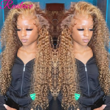 Highlight Wig Human Hair Deep Wave Frontal HD Lace, 13x6 Water Curly