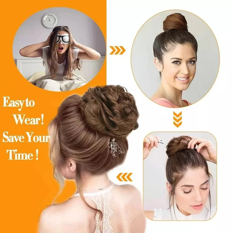 Synthetic Messy Bun Chignon Donut Hair Piece - Blonde Brown, Elastic Scrunchie Bun Pad