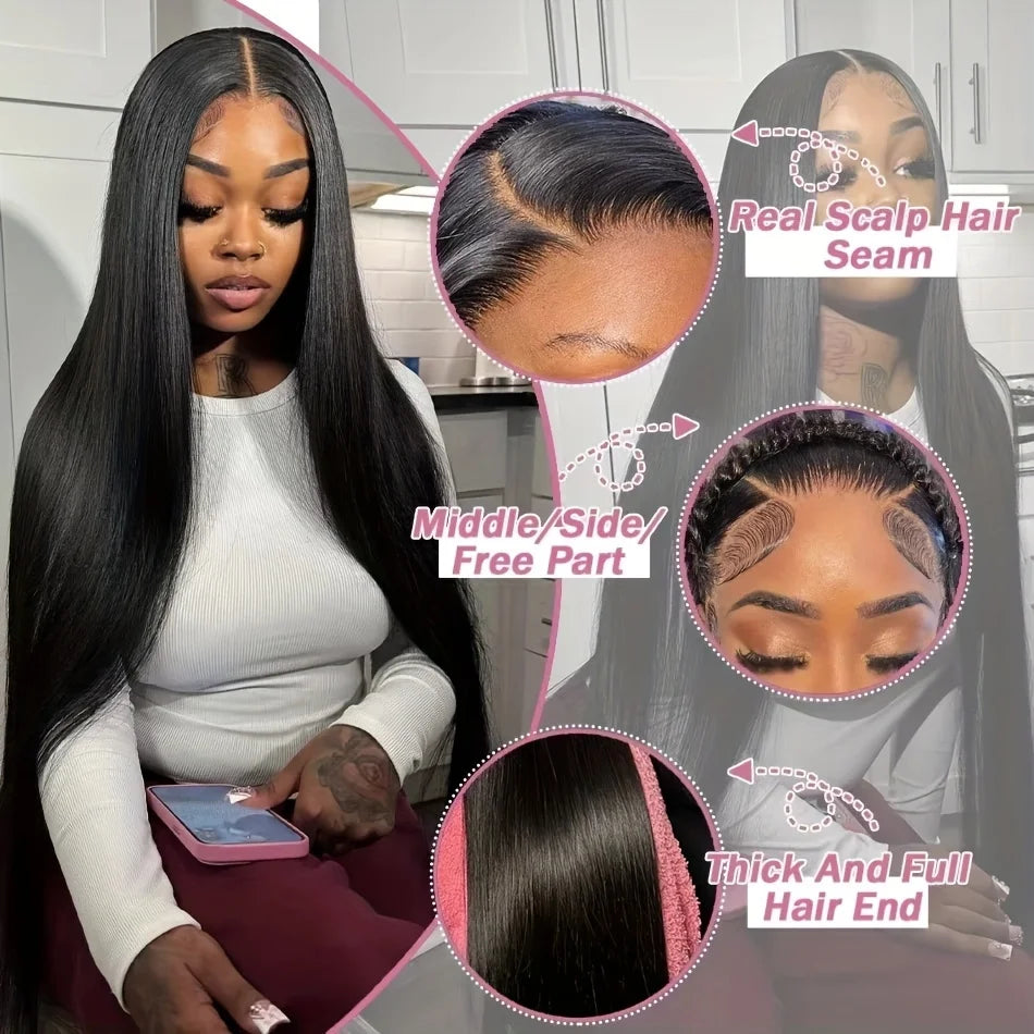 Density Bone Straight, 13x6 HD Lace Frontal Wig Transparent Front Pre Plucked