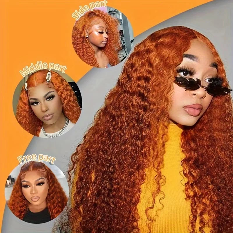 Water Wave Ginger Lace Front Wigs Human Hair, 13x4 Colored 100% Brazilian