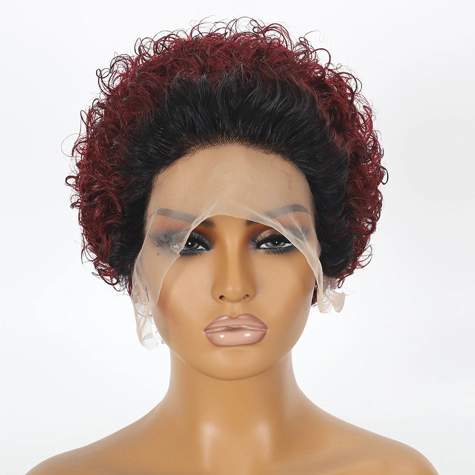 Curly Pixie Cut Wig Lace Human Hair Water Wave Short Bob, 13x1