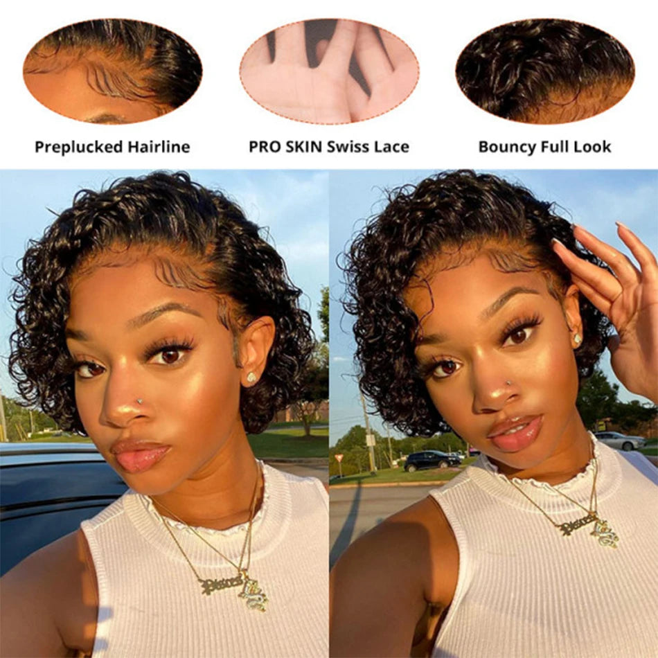 Ombre 1B/27 Pixie Cut Wigs Human Hair Short Curly Lace Front Brazilian