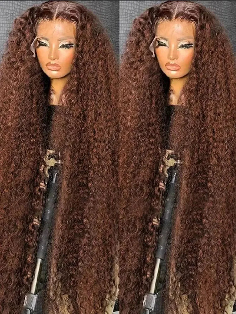 Chocolate Brown Deep Wave Frontal Wig Colored Curly Lace Front Human Hair