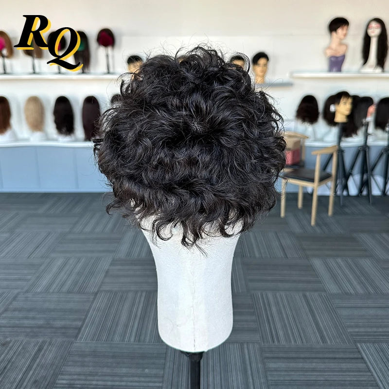 Curly Human Hair Toupee for Men — Pre-Cut Styled, Lace Base