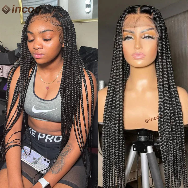 Synthetic Large Box Braided Wigs Jumbo Knotless Full Lace Front Tribal Braids