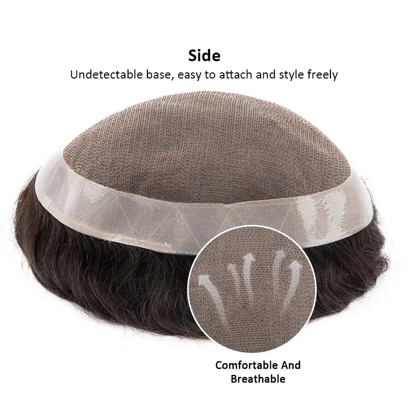 Wig Human Hair Toupee Fine Mono, 130% Density Durable Prosthesis 6" Replacement