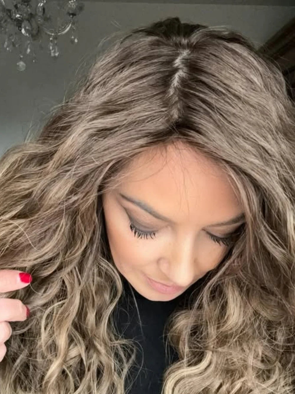 Frontal Lace Wigs, 100% Virgin Human Hair Brunette Brown Highlights Deep Curly
