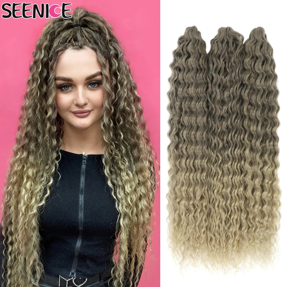 African Curls Synthetic Water Wave Twist Crochet Braiding Hair, Afro Curl, Ombre Blonde Pink Deep Wave