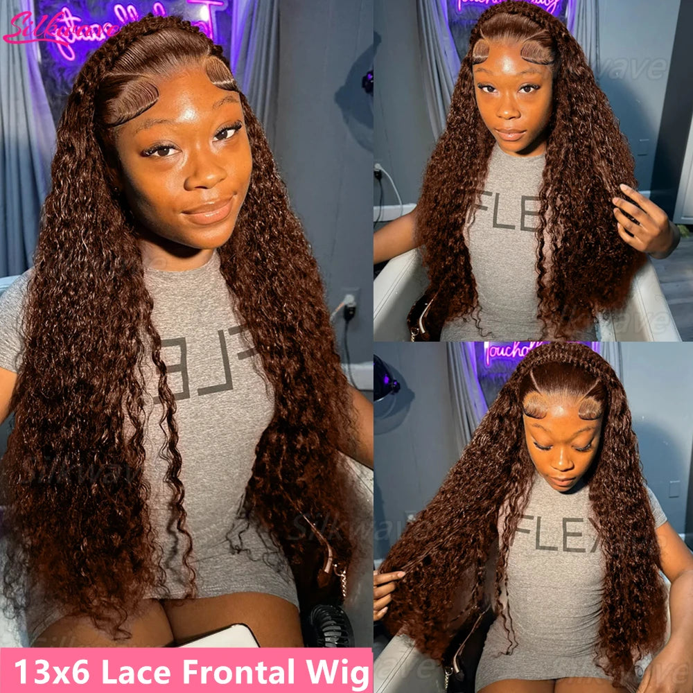 Chocolate Brown 250% Density Curly Lace Front Wig, 13x6 HD Transparent Human