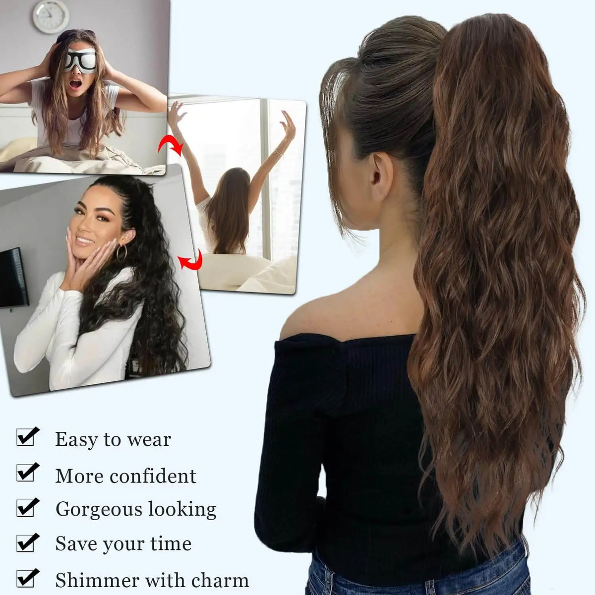 26inch Synthetic Long Curly Wavy Ponytail Extension Drawstring Ponytail Hair Extensions Hairpiece for Party