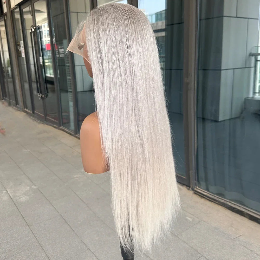 Silver Grey 13x6 Lace Front Human Hair Wigs Colored HD Frontal Straight