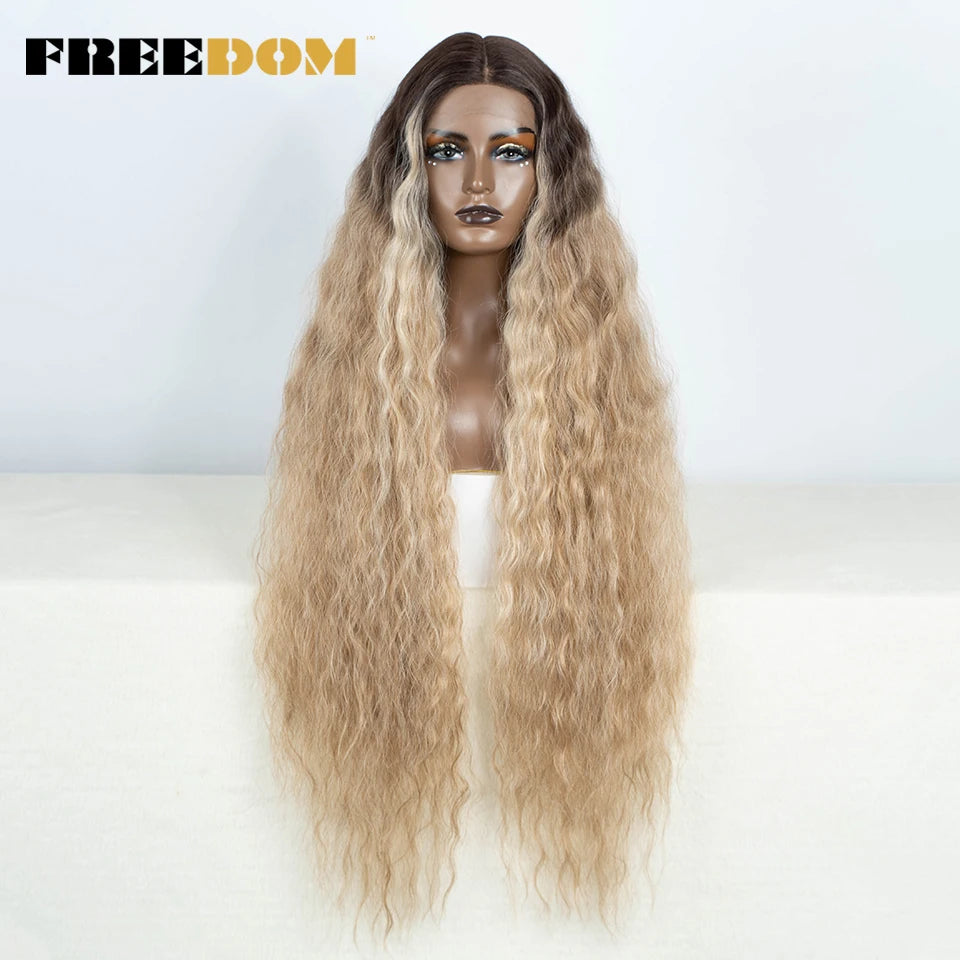 Synthetic Lace Frontal Wig Long Curly Ombre Brown Highlight Ginger White Pink