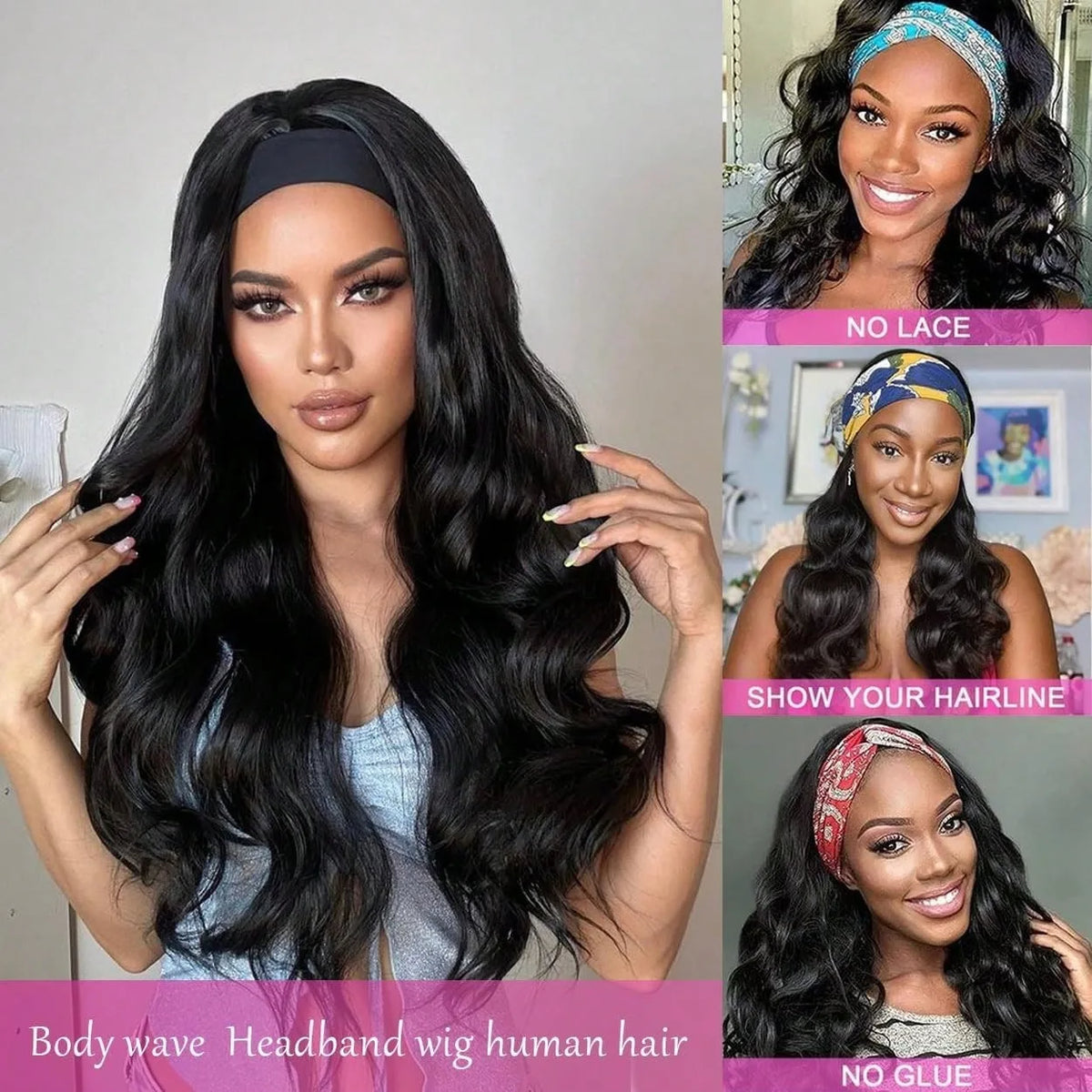 Deep Wave Curly Human Hair Wig Full Machine Made Half Headband