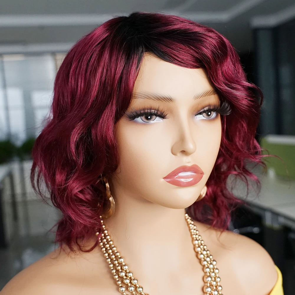 Short Full Wig, 100% Human Hair Body Wave Romance Curl Loose Style