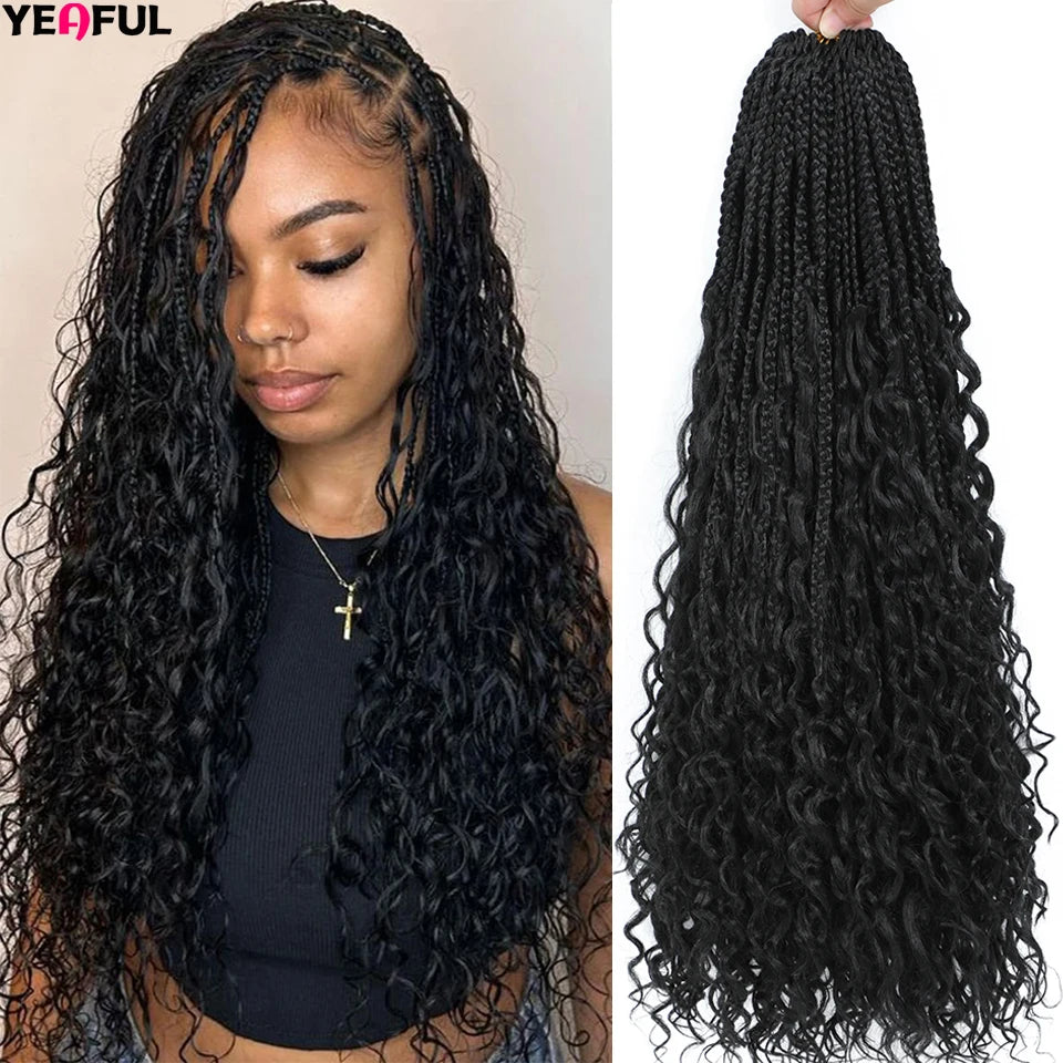 Ombre Goddess Box Braids Crochet Hair Dark Brown Chocolate Ginger Bohemian Curly