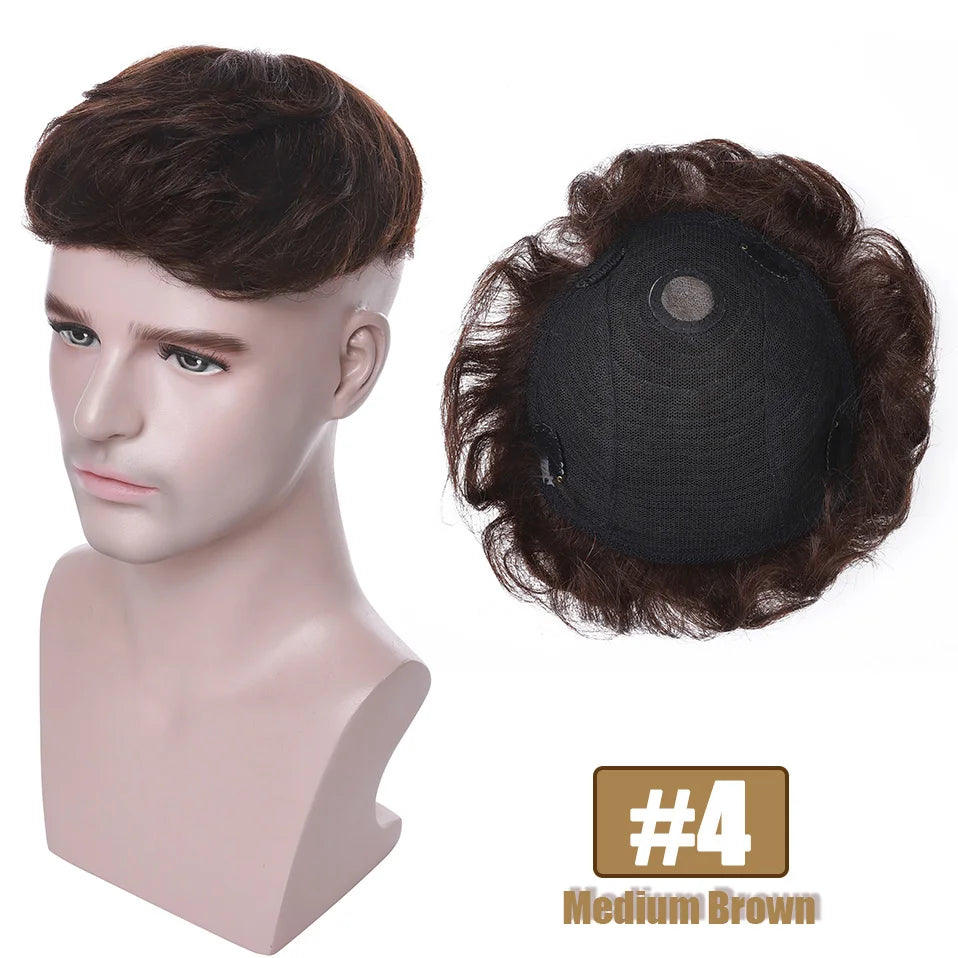 Toupee 16x19cm Human Hair Replacement System Toppers Hairpiece 4Inch Wig Extensions Prosthesis