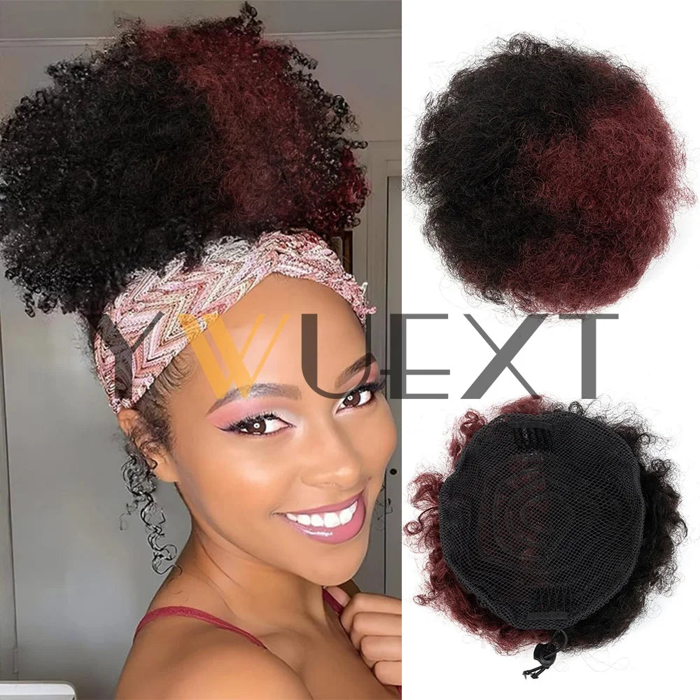Afro Puff Ponytail 4-6 Human Hair Extensions Clip On Kinky Drawstring Curly