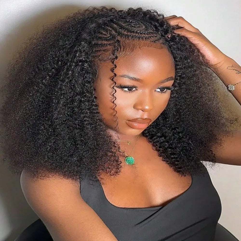 Density Afro Kink Curly Half Wig Human Hair Breathable Machine Made 3In1