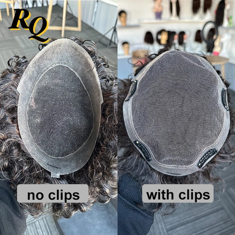 Curly Human Hair Toupee for Men — Pre-Cut Styled, Lace Base