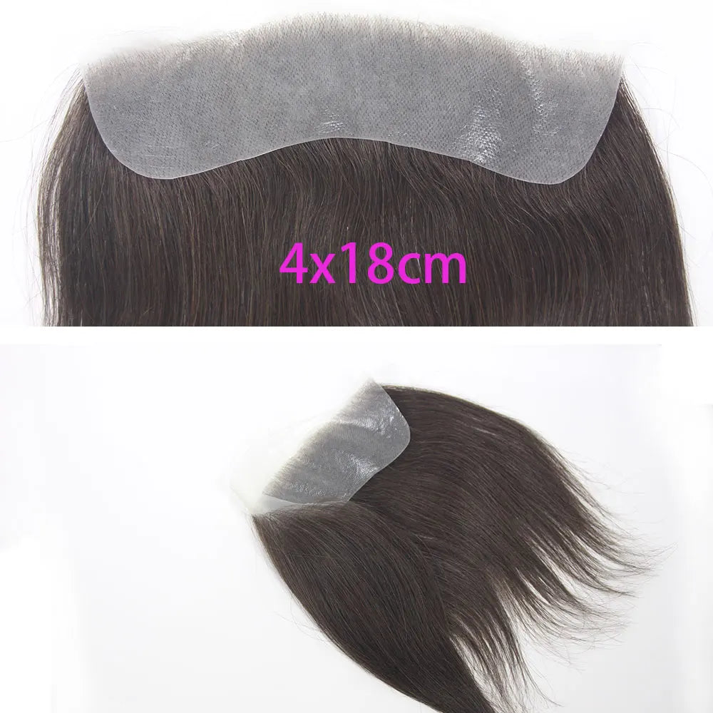 Front Toupee Mens Wig Natural PU Hairline, 100% Human Hair Piece Thin