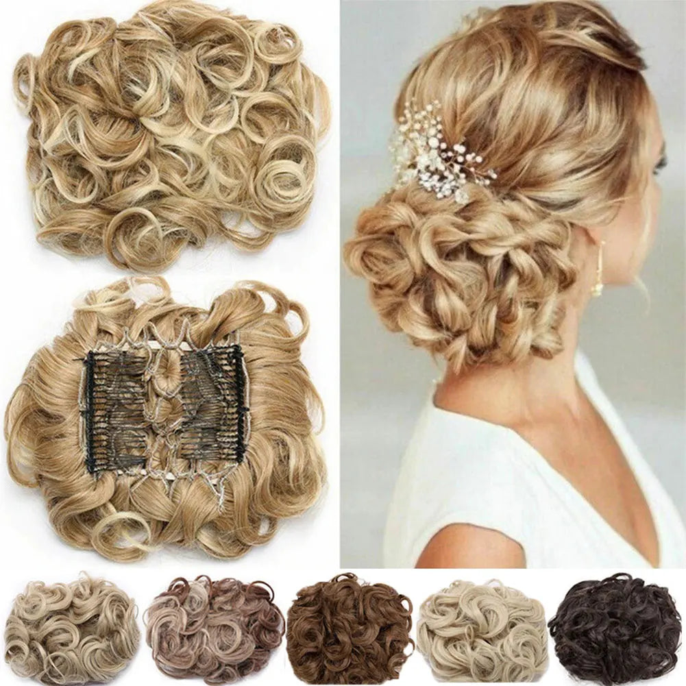 Synthetic Large Comb Clip in Curly Hair Extension Chignon Pieces Updo Cover