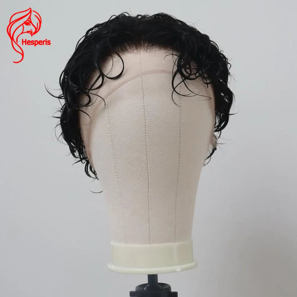 Wavy Pre-Cut Full Lace Wig for Men, Short Pixie, Transparent Lace