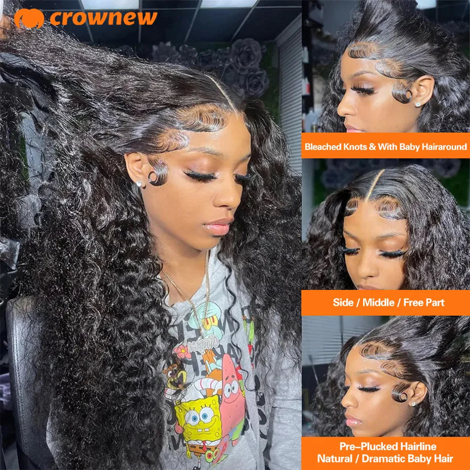 13x4 HD Lace Frontal Human Hair Wig, 220% Deep Wave Long Curly