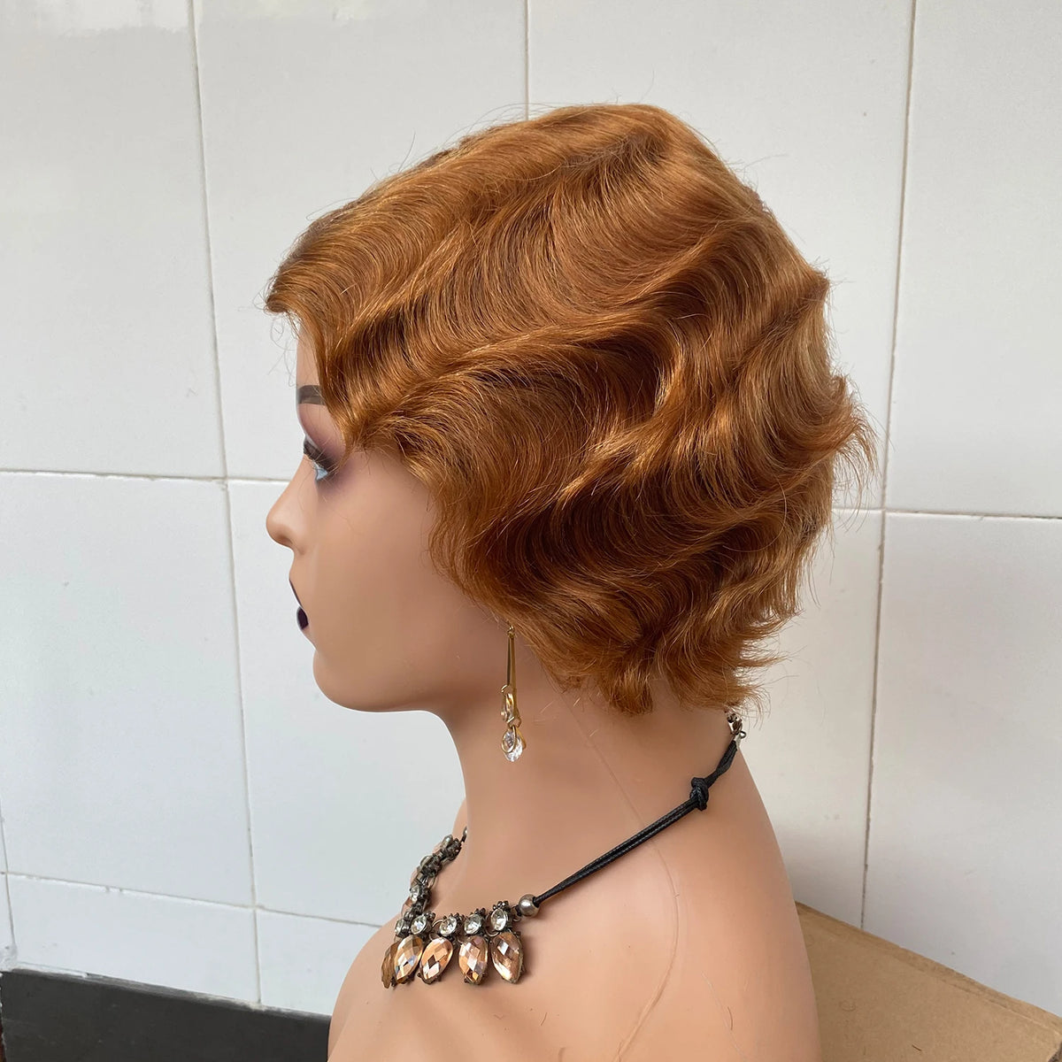 Short Finger Wave Wig Brazilian Human Hair Brown Ocean Peruca Burgundy Pixie