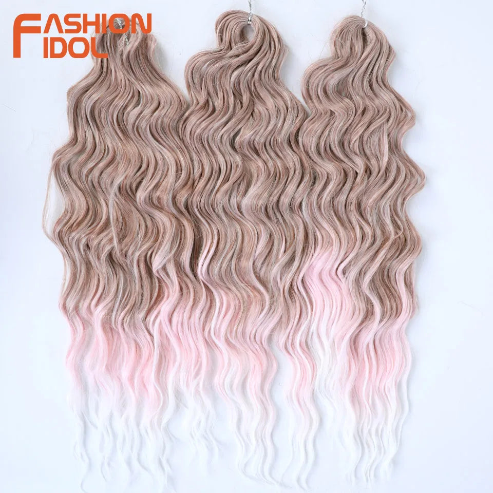 Loose Deep Wave Synthetic Braiding Hair Extensions - 24 Inch Water Wave, Ombre Blonde Twist Crochet