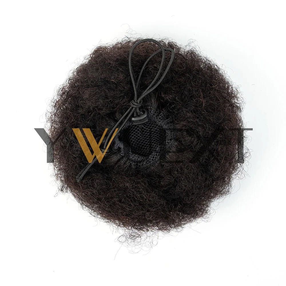 Afro Puff Ponytail 4-6 Human Hair Extensions Clip On Kinky Drawstring Curly